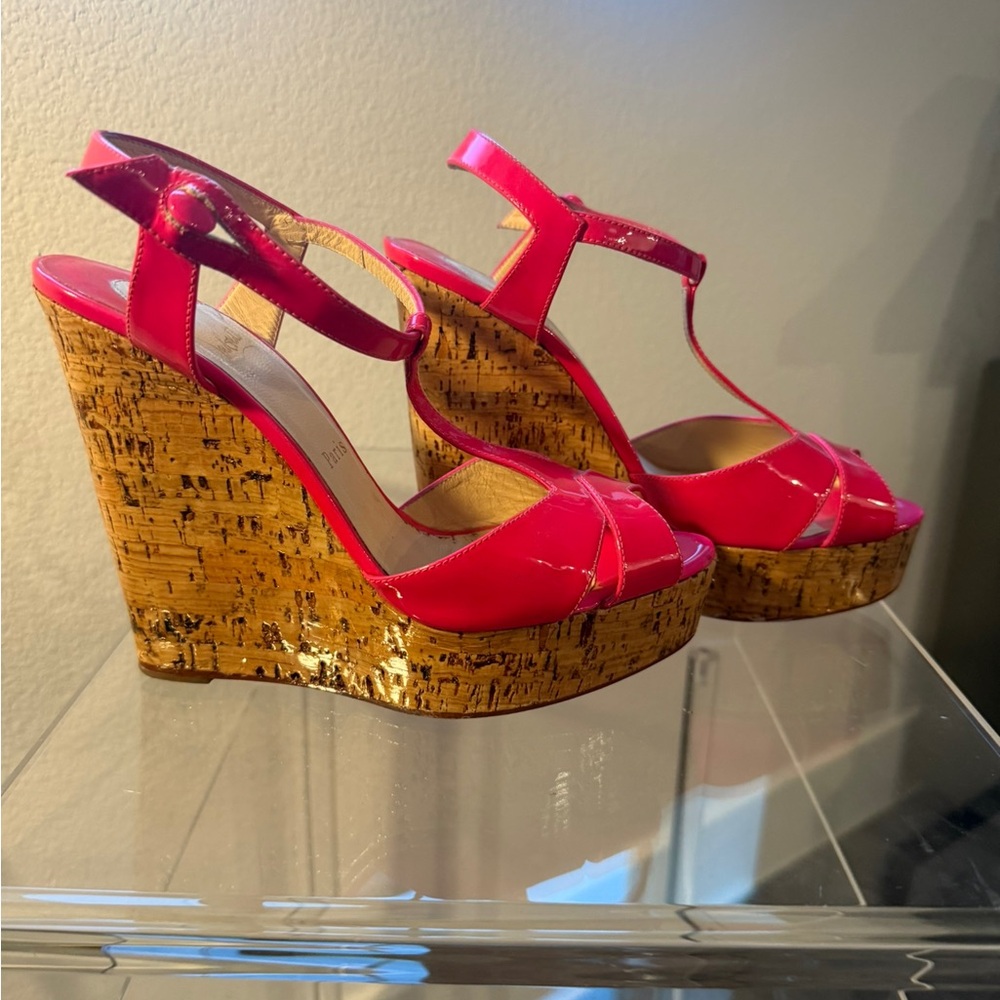 Christian Louboutin Hot Pink Patent Wedges - Picture 5 of 5